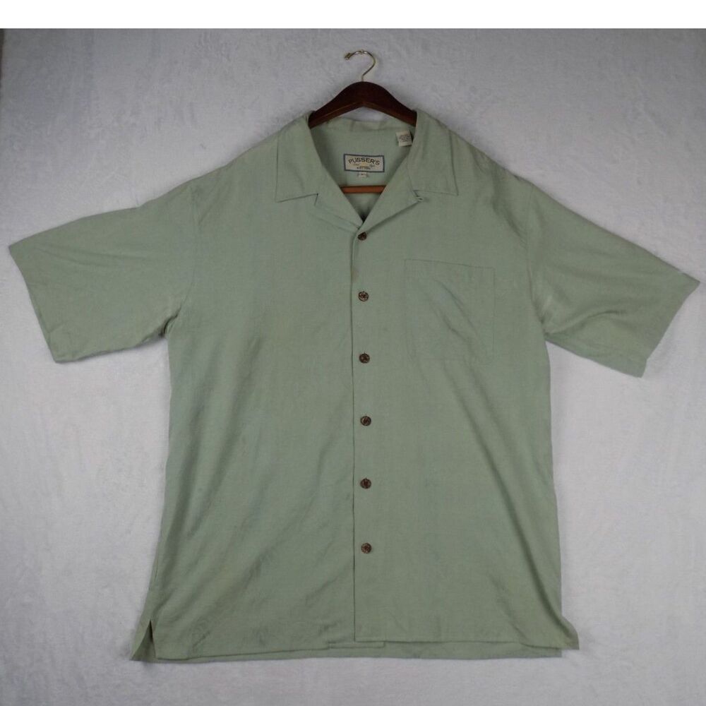 Vintage Pusser's Island Style Men's Shirt Plain Silk Cotton Size Large